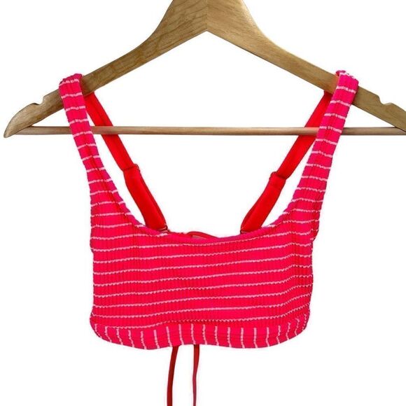 Xhilaration Womens Bikini Top Striped Textured Swimsuit Lined Hot Pink Medium - Picture 7 of 7